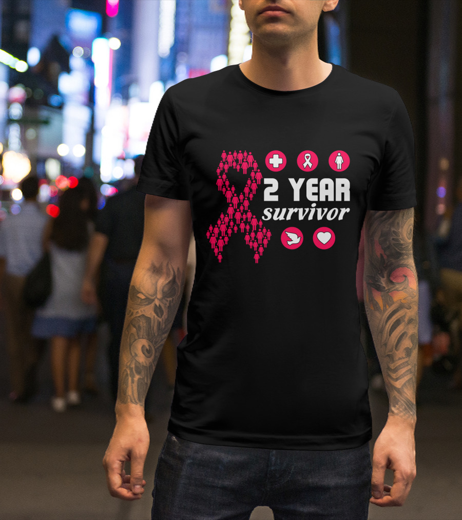 2 Year Survivor Pink Ribbon Breast Cancer Awareness Icons T-Shirt