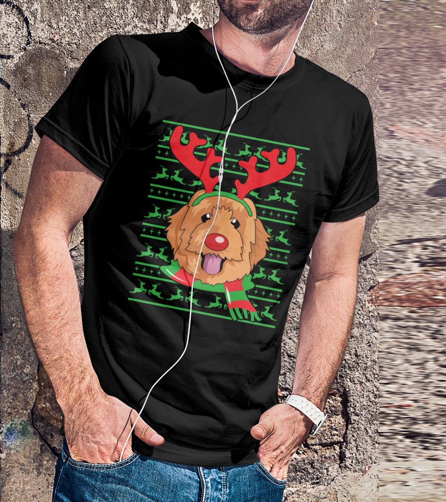 Golden Doodle Reindeer Christmas Scarf And Antlers T-Shirt