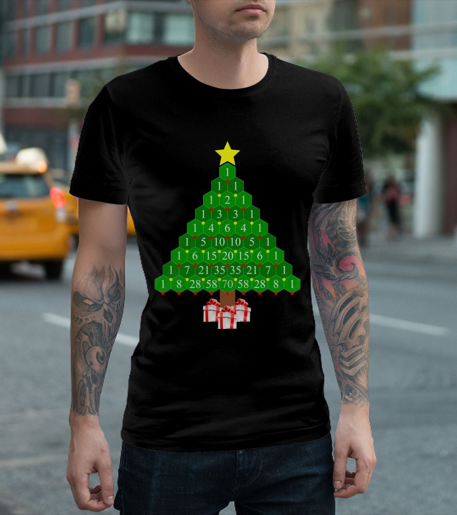 Pascal's Triangle Christmas Tree with Numbers and Gifts T-Shirt