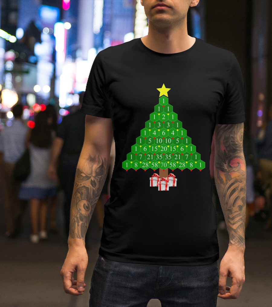 Pascal's Triangle Christmas Tree With Numbers And Gifts T-Shirt