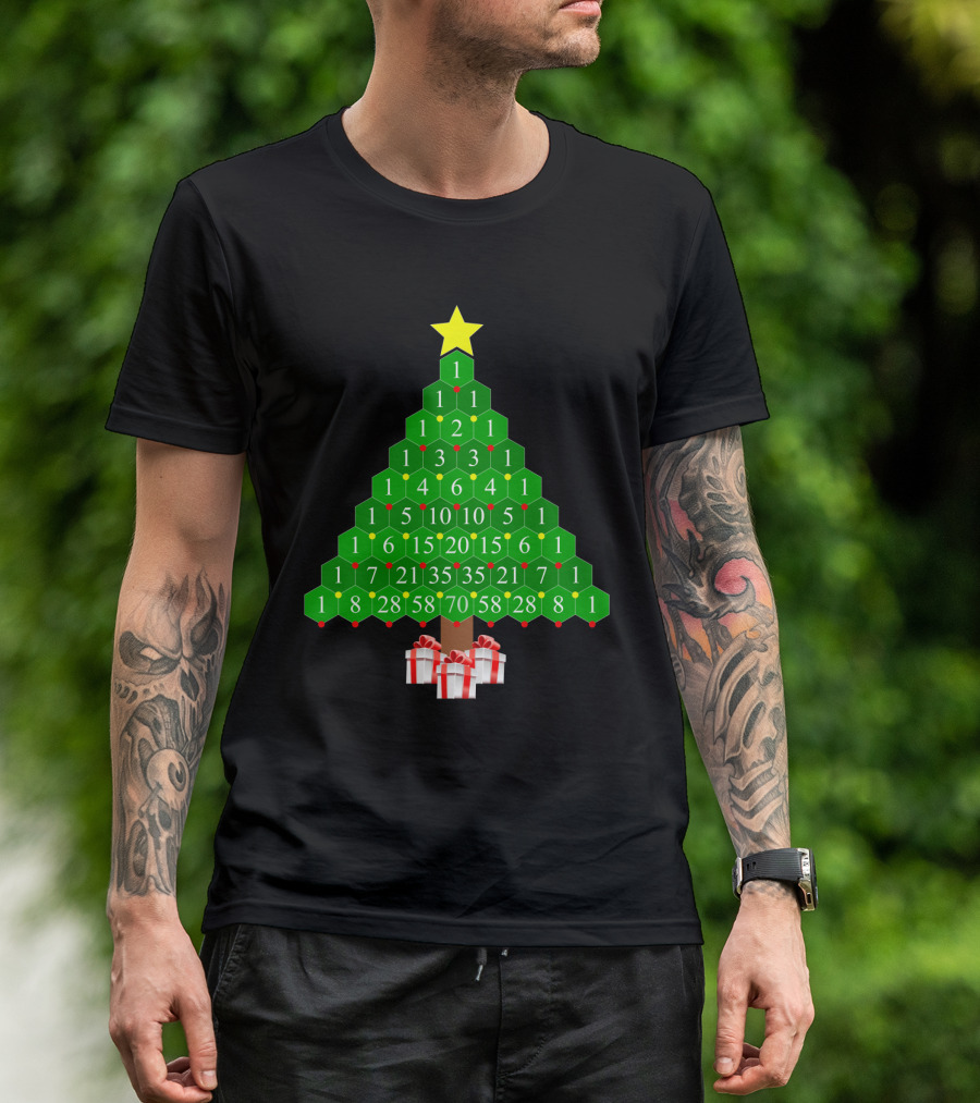 Pascal's Triangle Christmas Tree With Numbers And Gifts T-Shirt