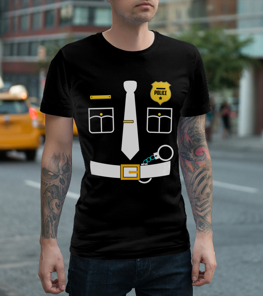 Police Uniform Icon With Handcuffs, Tie, Badge And Belt T-Shirt