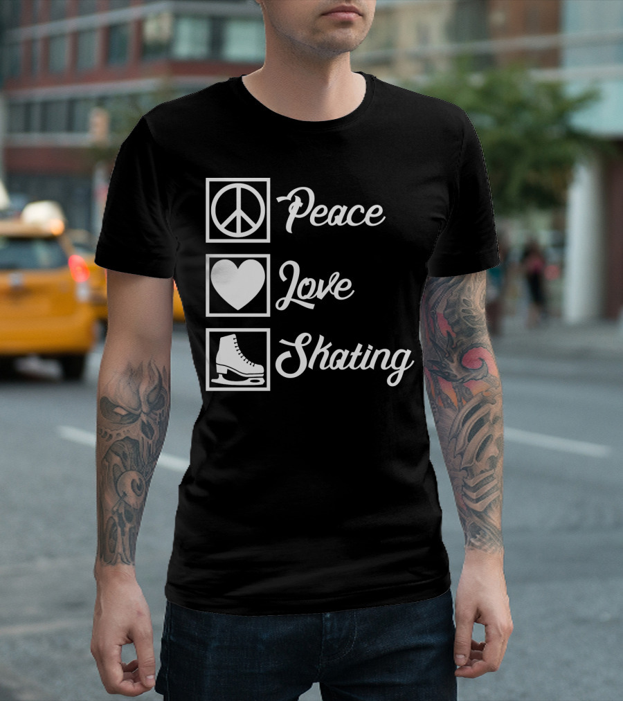 Peace Love Skating Peace Heart Ice Skates T-Shirt