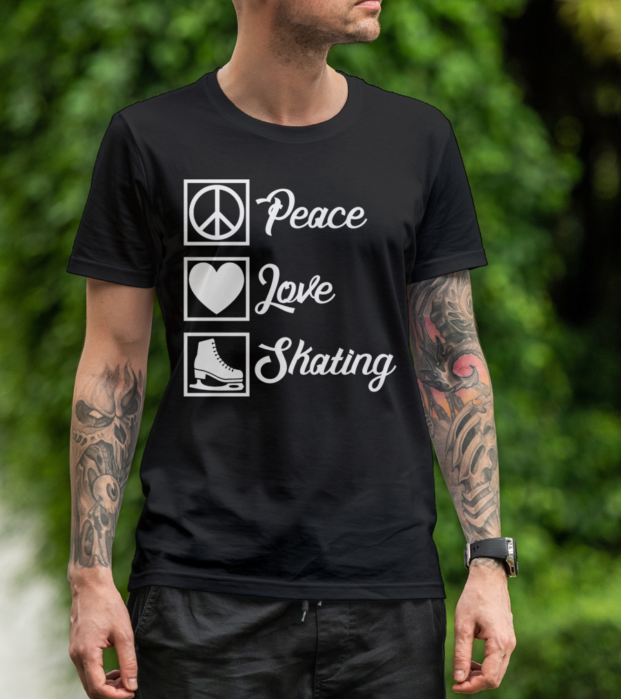 Peace Love Skating Peace Heart Ice Skates T-Shirt