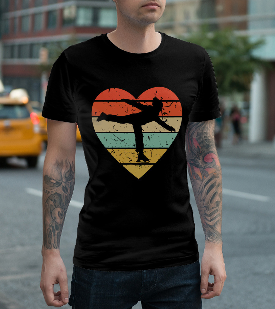 Vintage Heart Figure Skater Ice Skating Sport T-Shirt