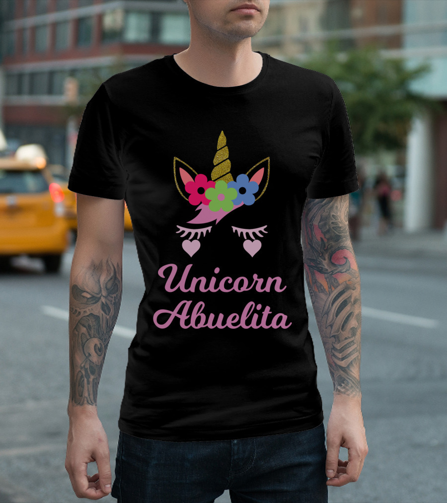 Unicorn Abuelita Glitter Horn Floral Eyelashes Hearts T-Shirt