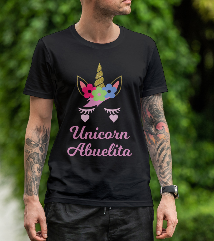 Unicorn Abuelita Glitter Horn Floral Eyelashes Hearts T-Shirt