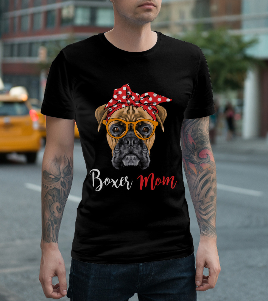 Boxer Mom Funny Dog Glasses Bandana T-Shirt