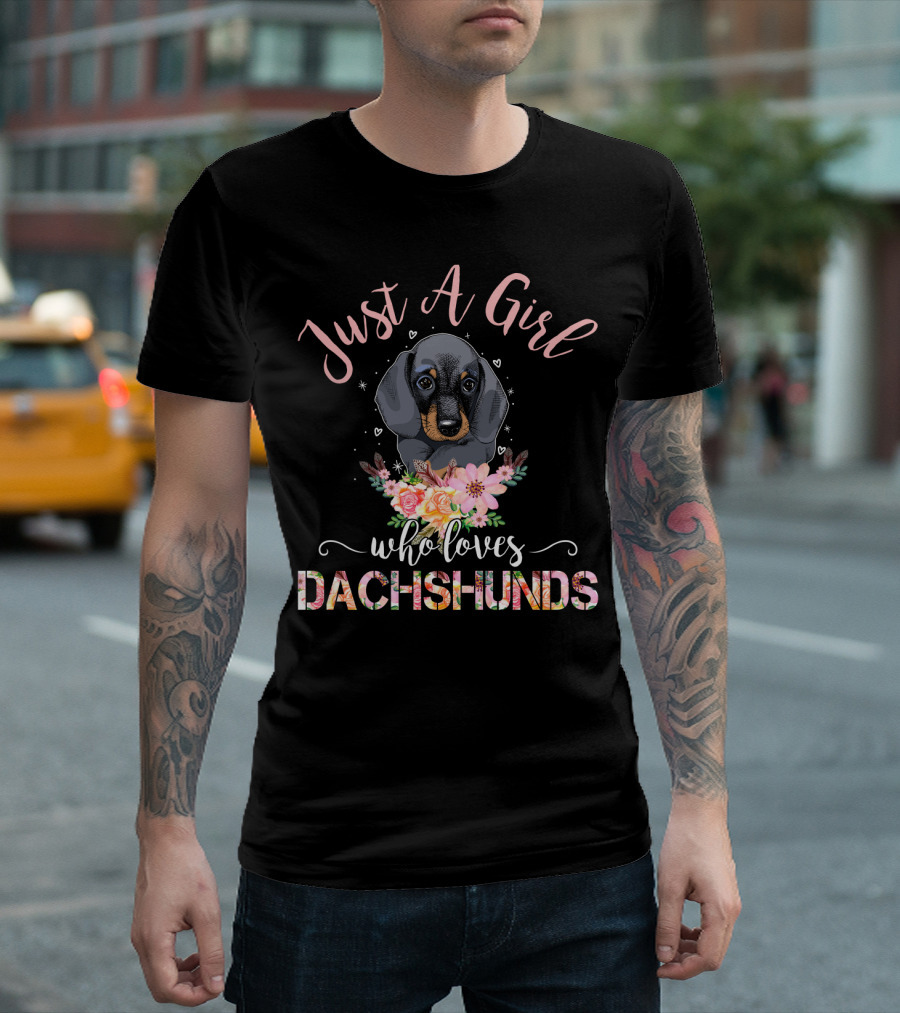 Just A Girl Who Loves Dachshunds Floral Heart Puppy T-Shirt