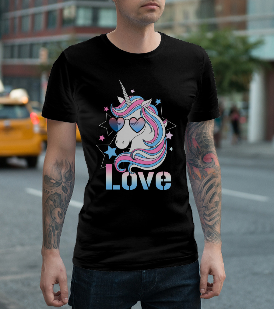 Love Unicorn Heart Glasses With Stars T-Shirt