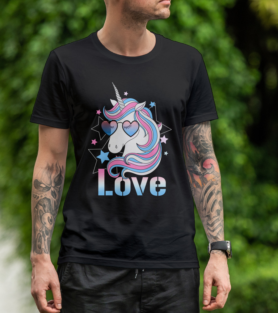 Love Unicorn Heart Glasses With Stars T-Shirt