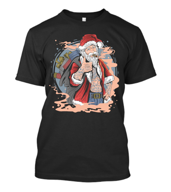 Christmas Santa Claus Smoking Tattooed Holiday Thumbs Up T-Shirt