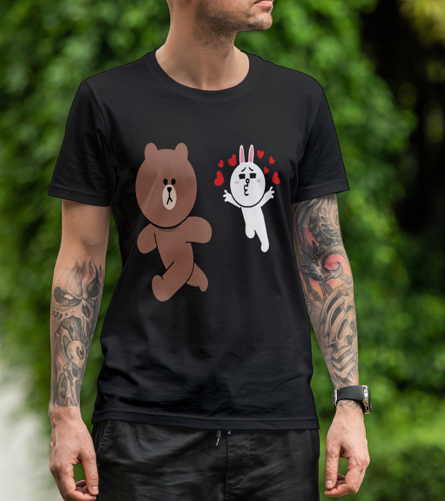 Cute Brown Bear Cony Bunny Rabbit Love Hearts Chase Valentine's Day Run T-Shirt