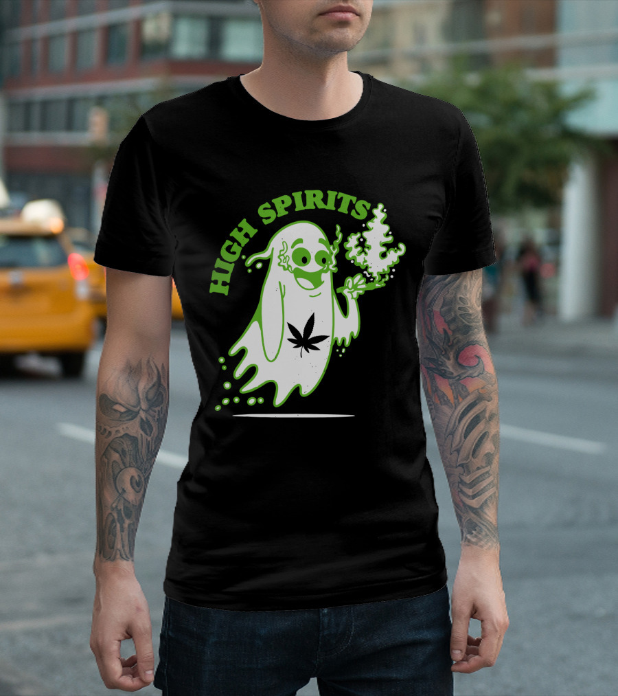 High Spirits Funny Halloween Marijuana CBD Weed Smokers Stoners And Pothead T-Shirt