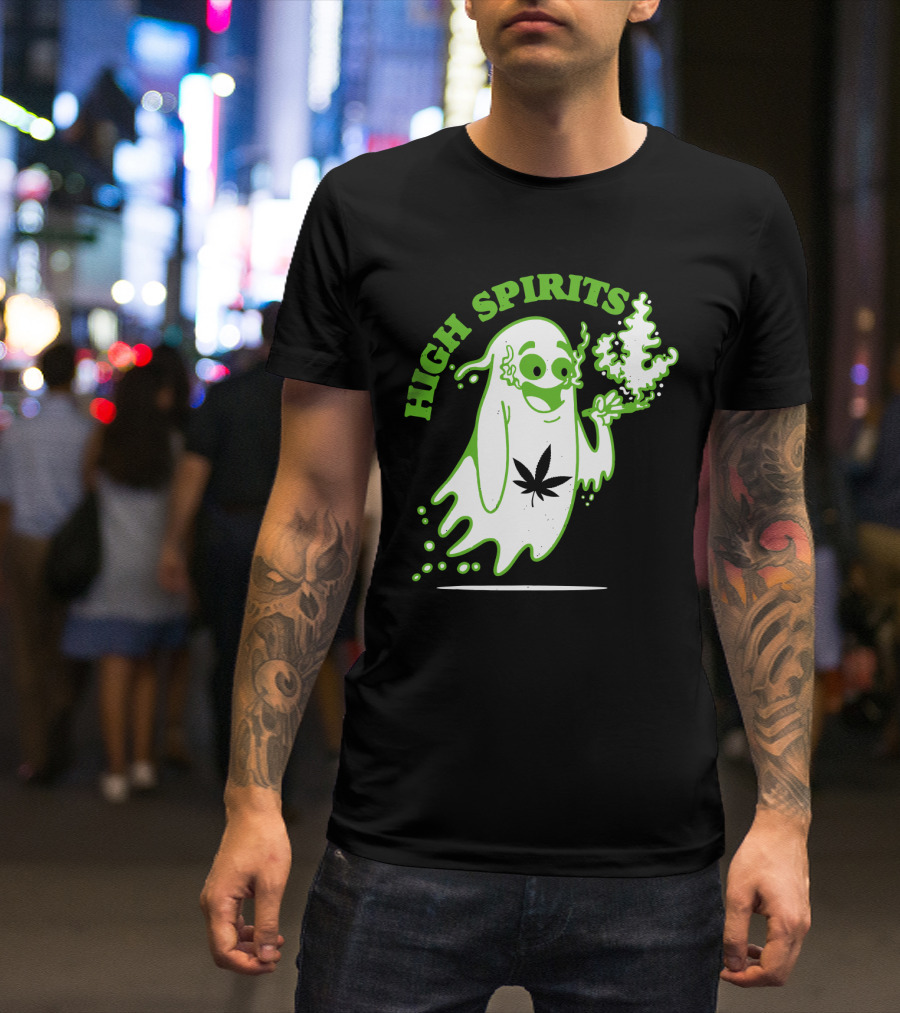 High Spirits Funny Halloween Marijuana CBD Weed Smokers Stoners And Pothead T-Shirt