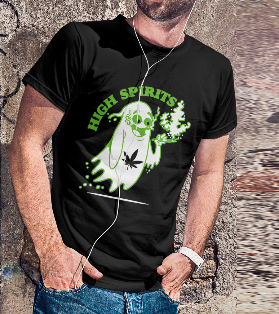 High Spirits Funny Halloween Marijuana CBD Weed Smokers Stoners And Pothead T-Shirt
