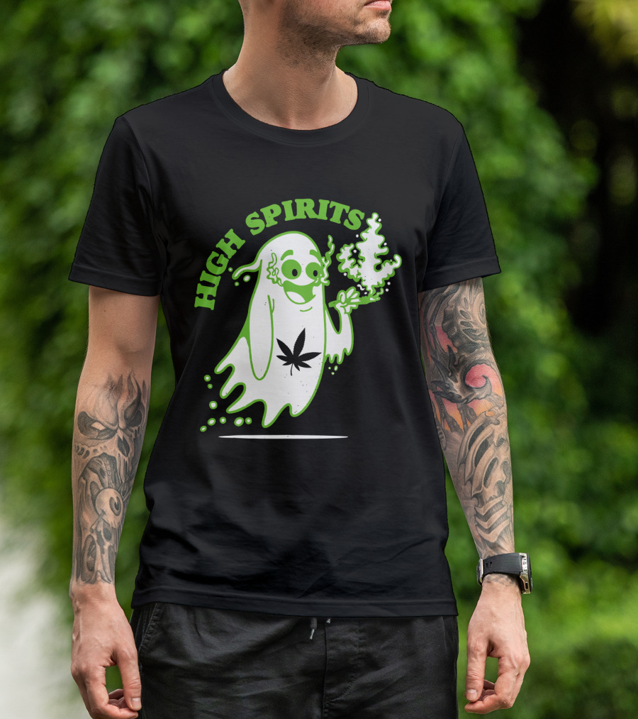 High Spirits Funny Halloween Marijuana CBD Weed Smokers Stoners And Pothead T-Shirt