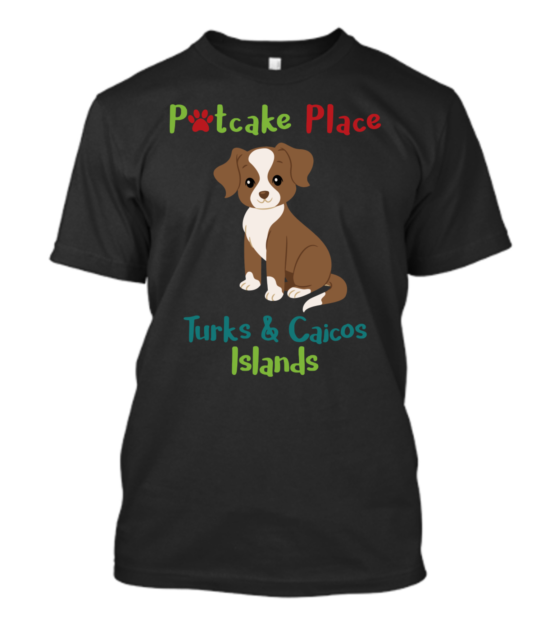 Potcake Place Turks And Caicos Islands Cute Dog Graphic With Paw Prints T-Shirt