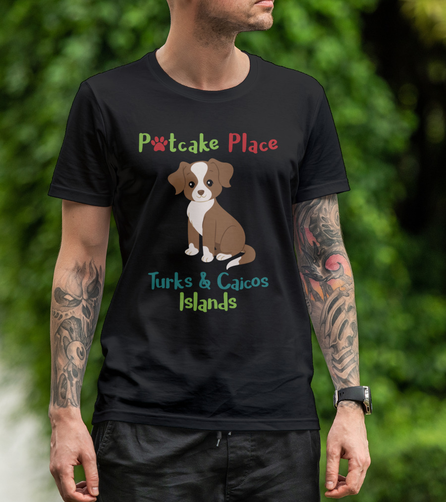 Potcake Place Turks And Caicos Islands Cute Dog Graphic With Paw Prints T-Shirt