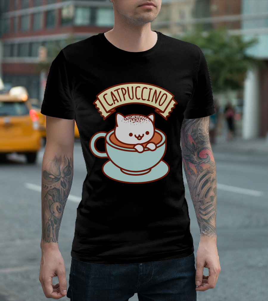 Kawaii Cat CATPUCCINO Cute Cat In Coffee Cup T-Shirt