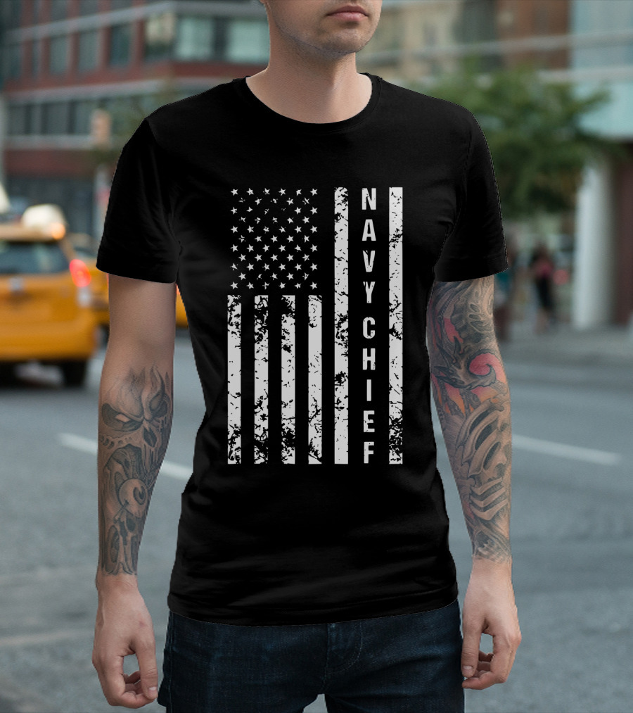 Navy Chief US Flag Distressed Vertical Sleeveless T-Shirt