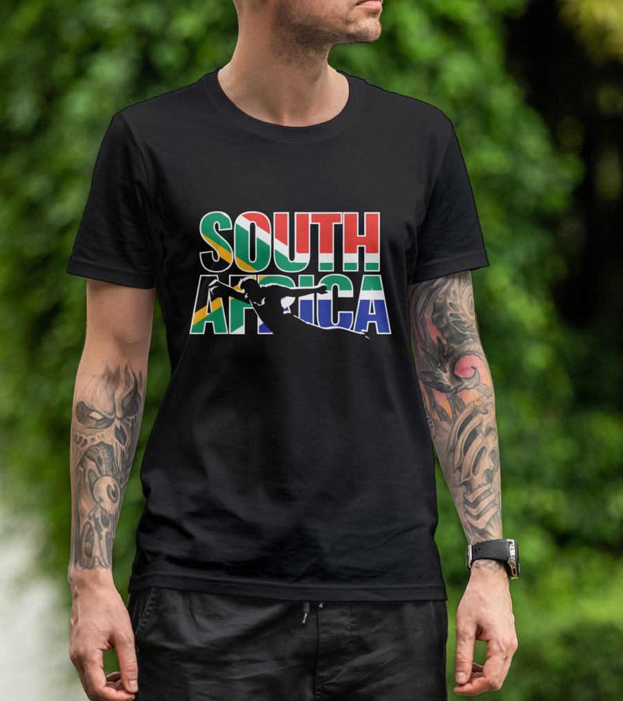 South Africa Rugby Silhouette In Flag Colors T-Shirt