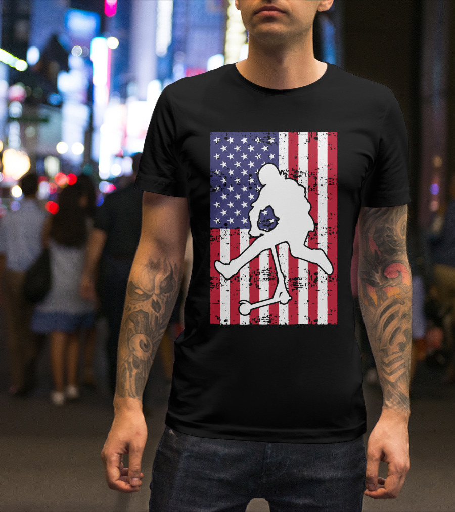 Stunt Scooter Trick With American Flag Background Competition T-Shirt