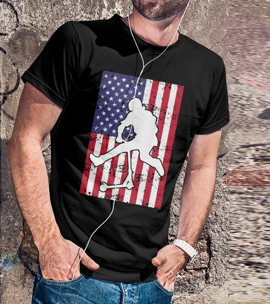 Stunt Scooter Trick With American Flag Background Competition T-Shirt