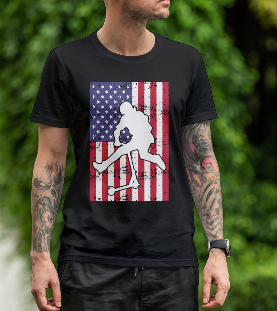 Stunt Scooter Trick With American Flag Background Competition T-Shirt