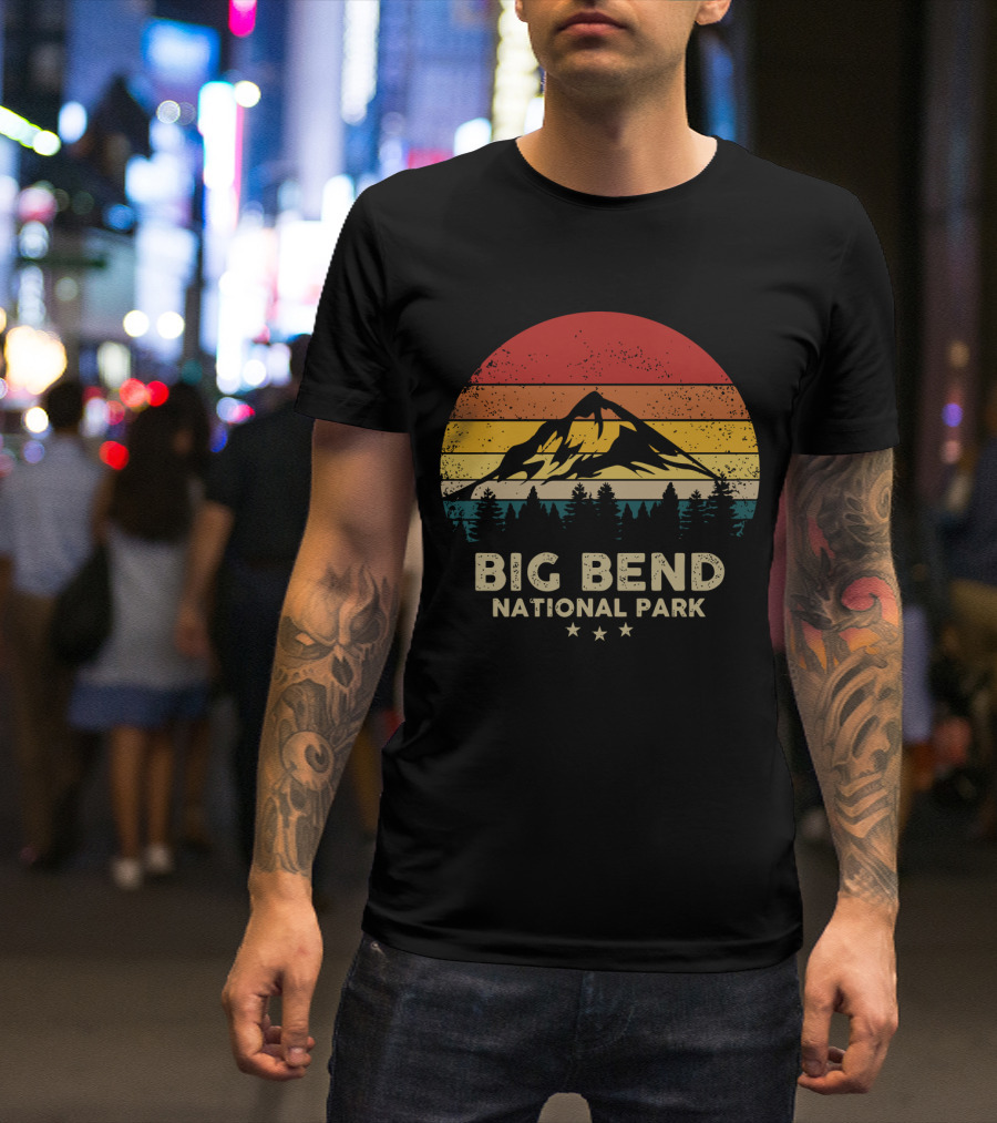 Big Bend National Park Vintage Mountain Sunset Stripes T-Shirt