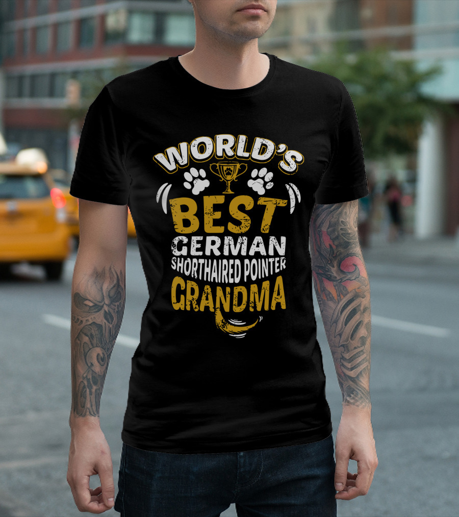 World's Best German Shorthaired Pointer Grandma with Trophy and Paw Prints T-Shirt