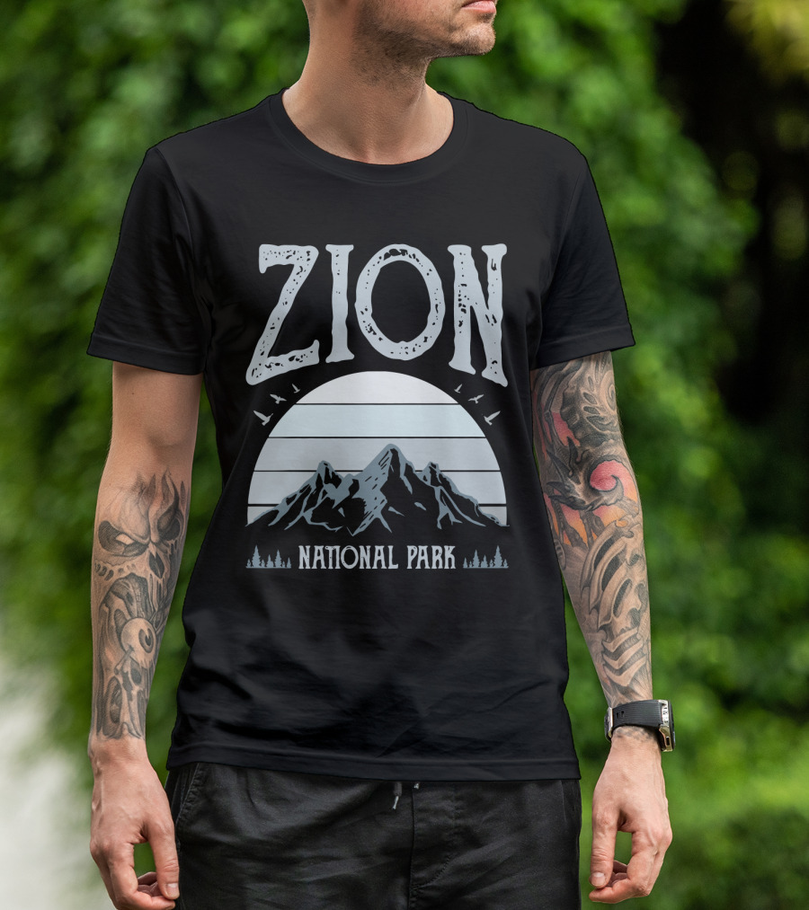 Zion National Park Mountains With Sun And Birds T-Shirt