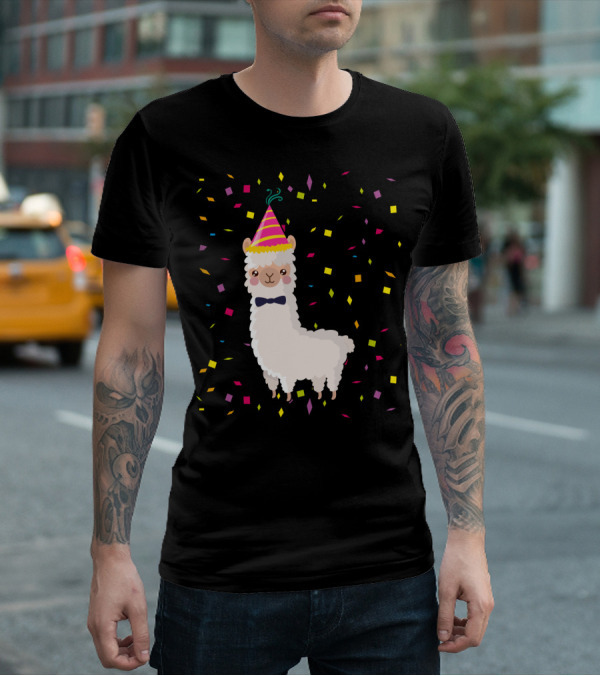Funny Alpaca Birthday Party Celebration With Confetti T-Shirt