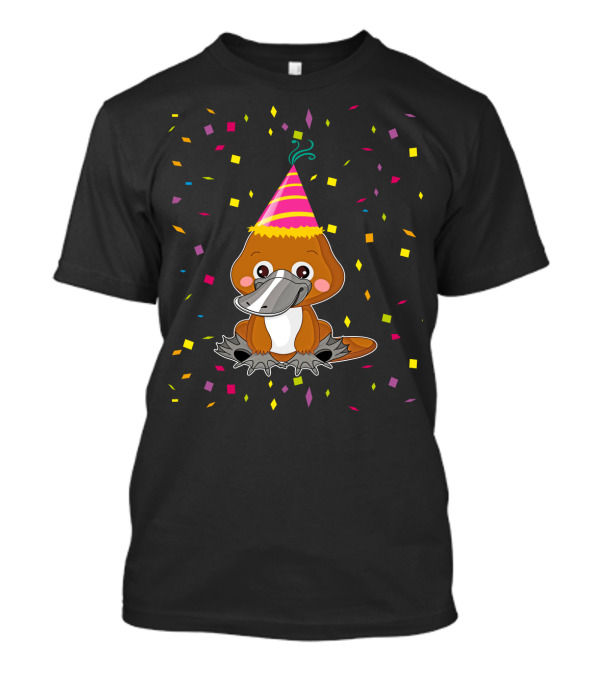 Funny Platypus With Party Hat And Confetti Celebration Birthday T-Shirt