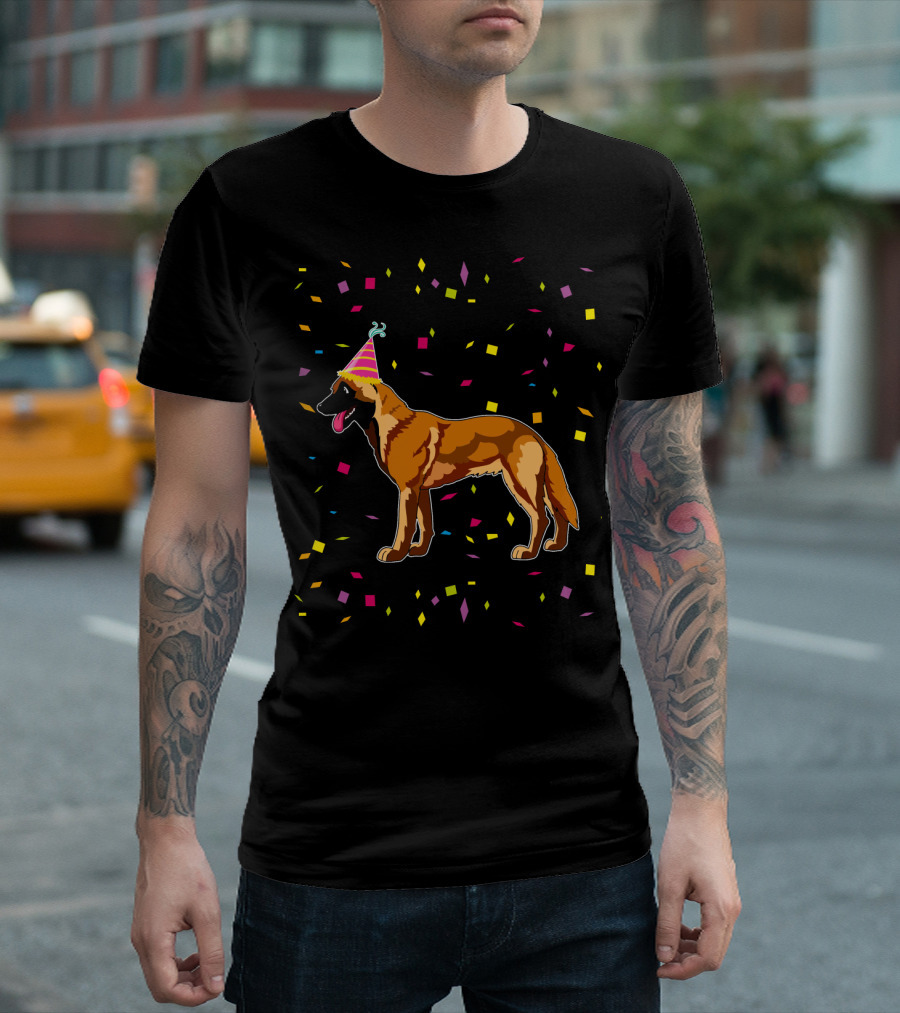 Funny Belgian Malinois Birthday Party Confetti Hat T-Shirt