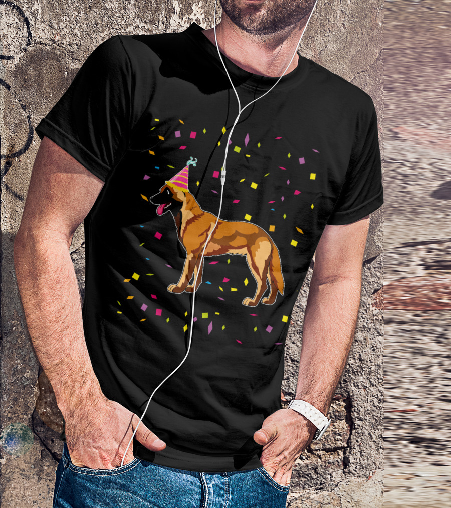 Funny Belgian Malinois Birthday Party Confetti Hat T-Shirt