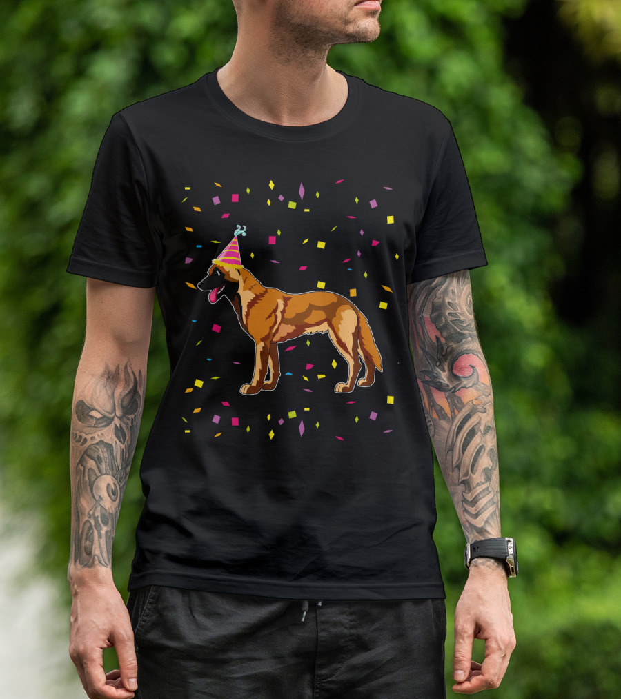 Funny Belgian Malinois Birthday Party Confetti Hat T-Shirt