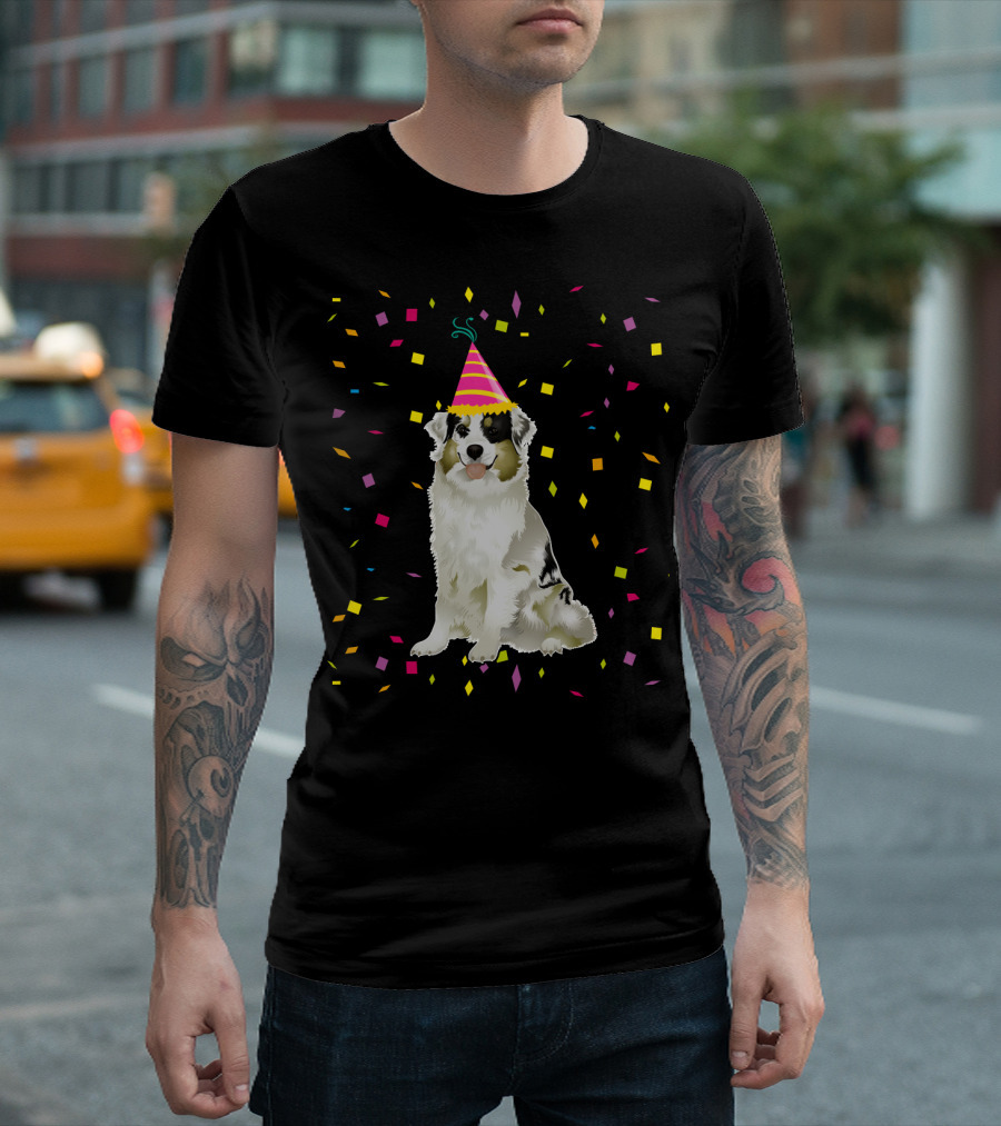 Funny Australian Shepherd Dog Birthday Party Confetti T-Shirt