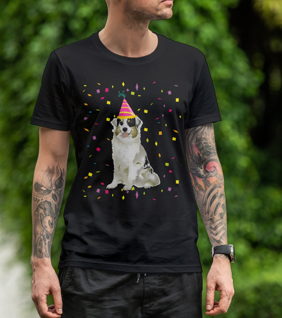 Funny Australian Shepherd Dog Birthday Party Confetti T-Shirt