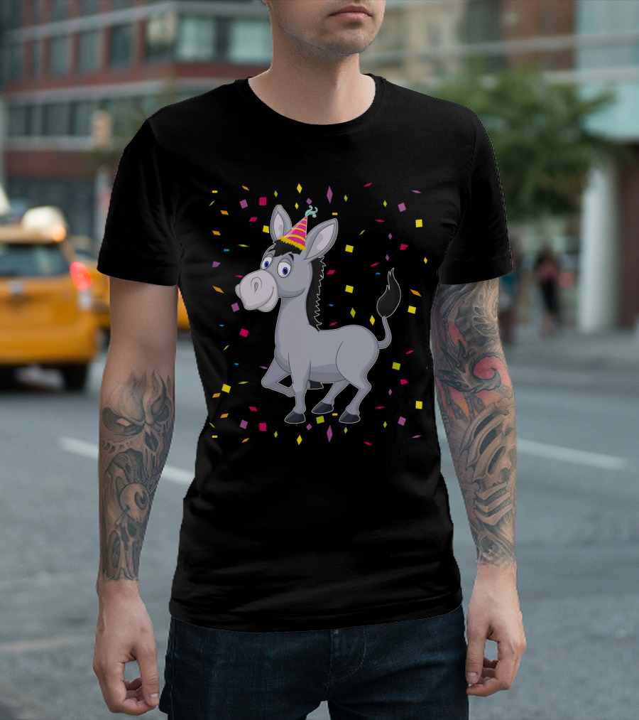 Happy Donkey Party Celebration With Colorful Confetti T-Shirt