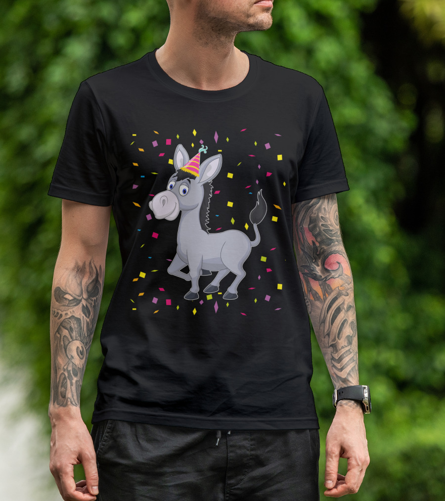 Happy Donkey Party Celebration With Colorful Confetti T-Shirt