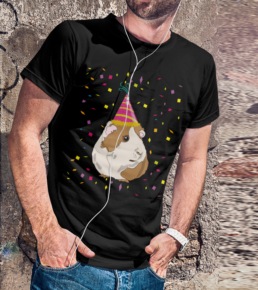 Funny Guinea Pig Birthday Celebration With Party Hat And Confetti T-Shirt