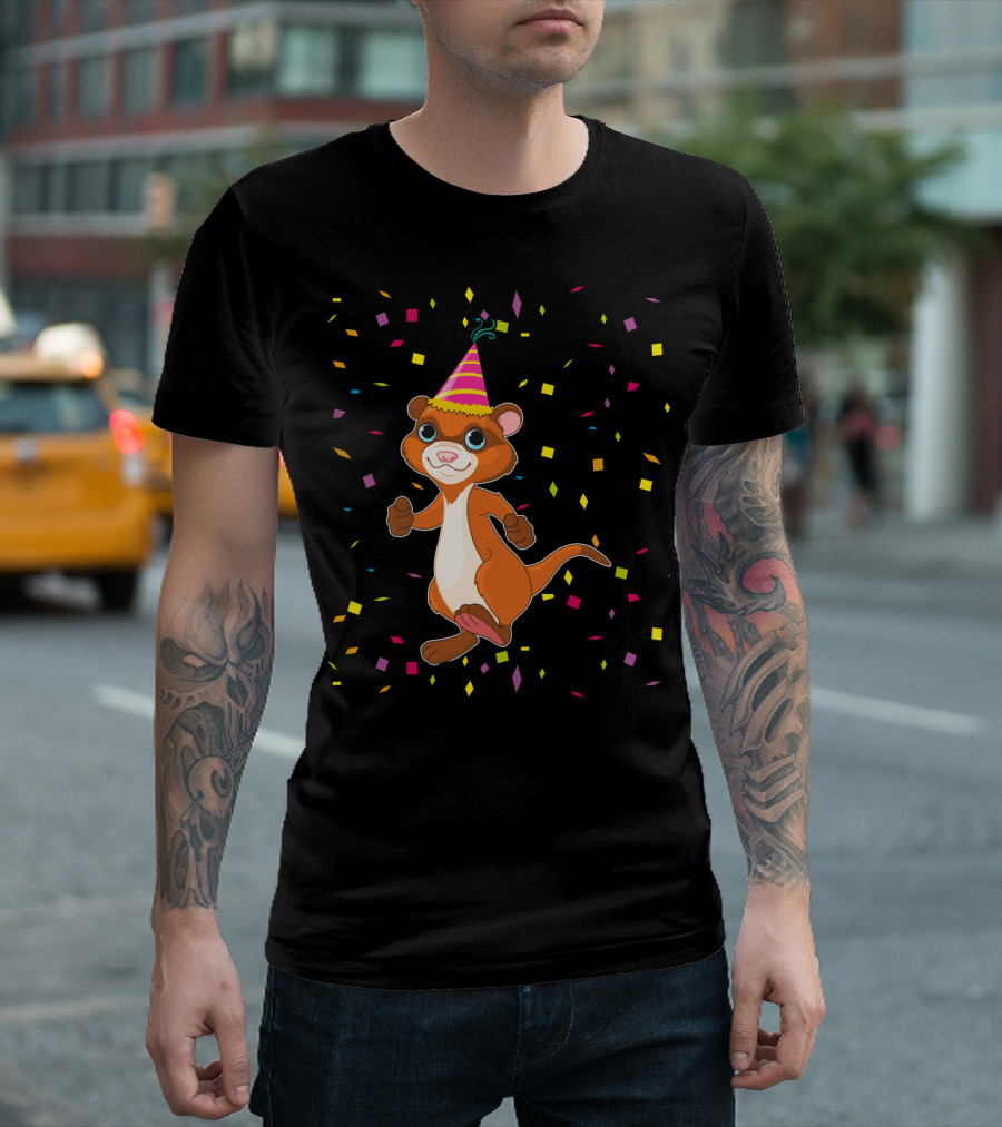 Funny Ferret Birthday Party with Confetti and Hat T-Shirt
