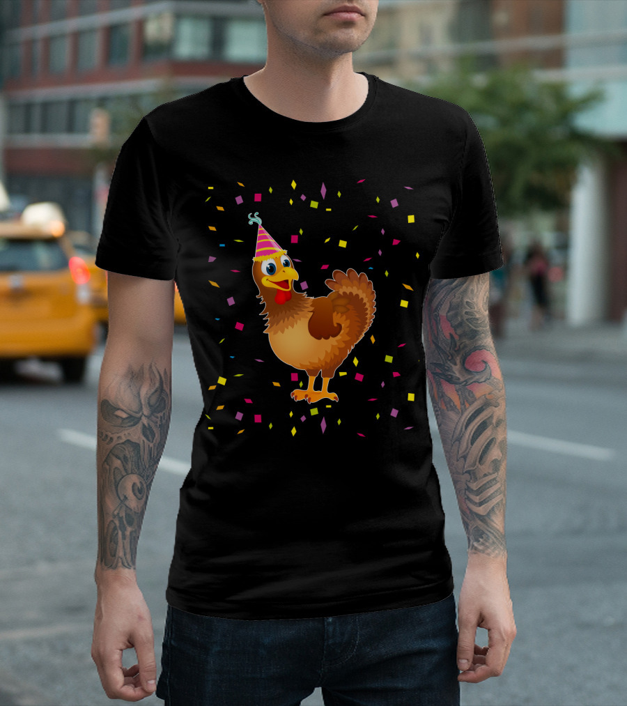 Funny Chicken Birthday Party Hat Confetti T-Shirt
