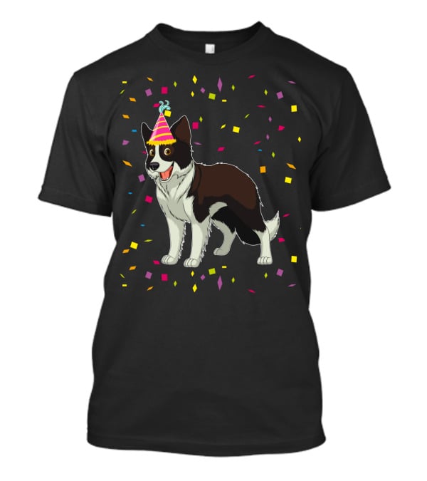 Funny Border Collie Birthday Party Hat Confetti T-Shirt