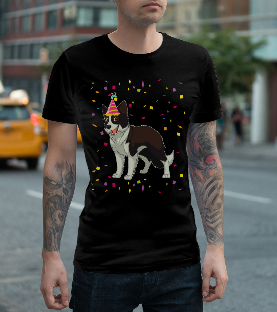 Funny Border Collie Birthday Party Hat Confetti T-Shirt