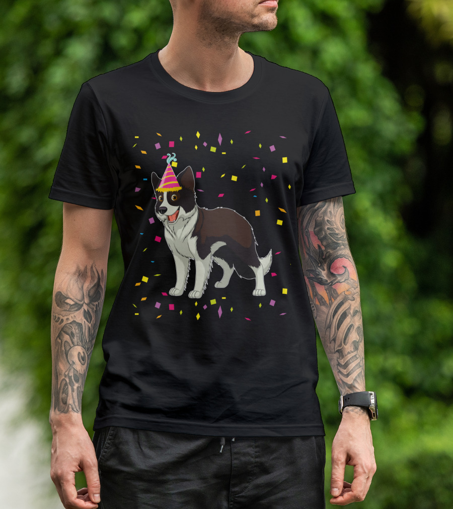 Funny Border Collie Birthday Party Hat Confetti T-Shirt