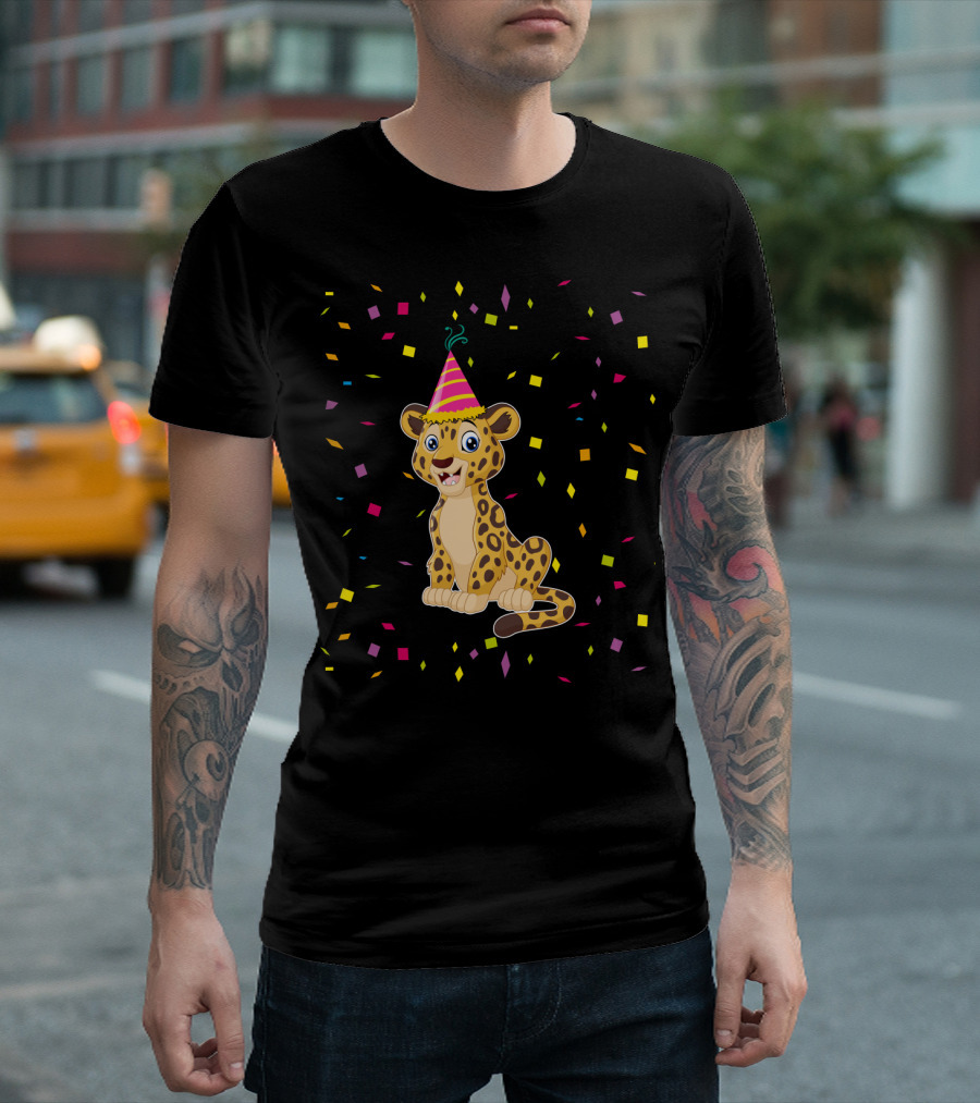 Funny Cheetah Birthday Party Hat Confetti T-Shirt