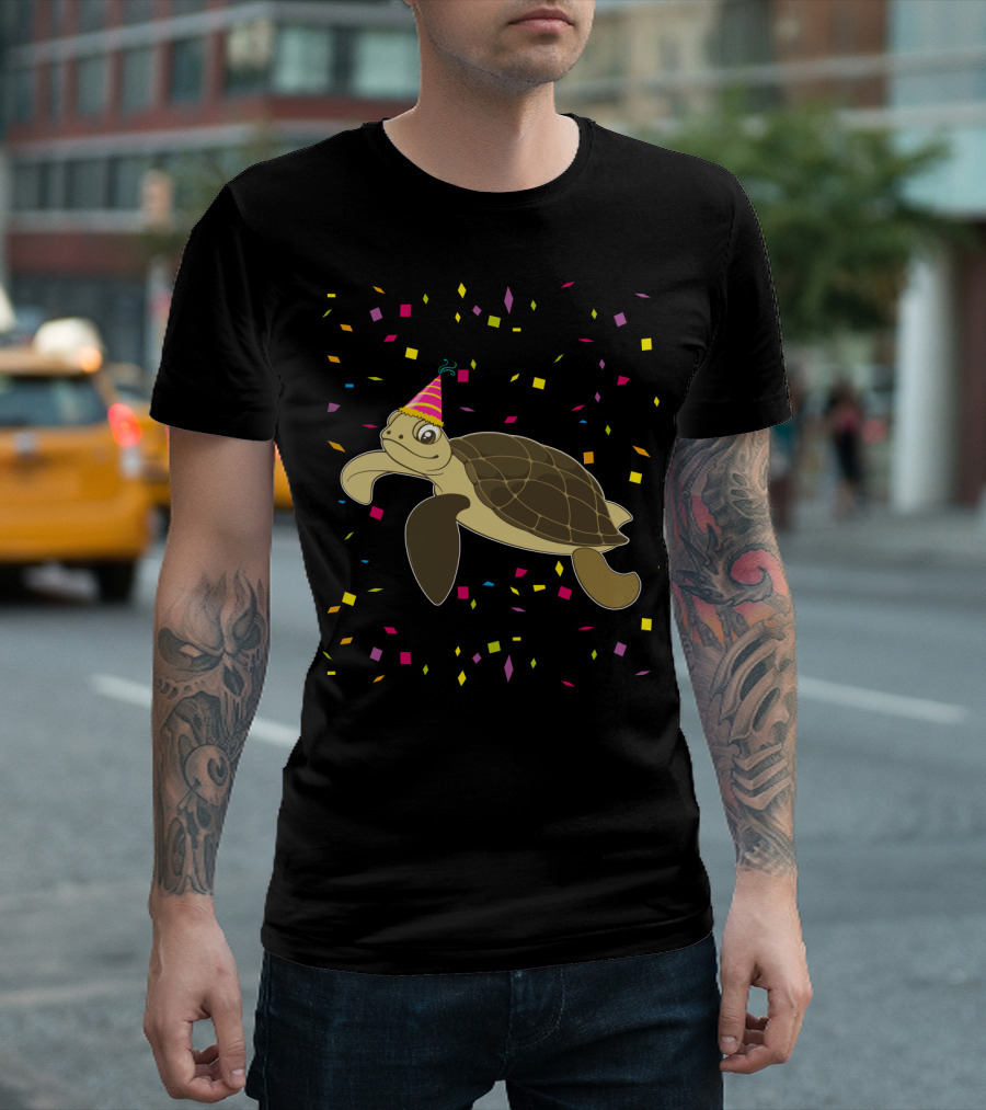 Funny Sea Turtle Party Confetti Birthday T-Shirt