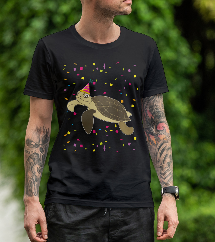 Funny Sea Turtle Party Confetti Birthday T-Shirt